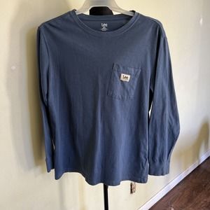 Mens LEE Workwear Pocket Tee Blue Size Large Long Sleeve Classic Fit Premium